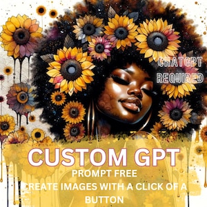 Afroamerikaner Custom Dall e GPT, Custom GPT, Sonnenblume Afro, AI Art, ChatGpt4, Cute Fashion, Afro American Art, Afro Girl, Black Art