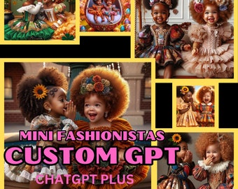 Mini Fashionistas Dalle3 Custom Dall e GPT, Custom GPT, AI Art, ChatGpt4, Cute Fashion, Afro American Art, Afro Boy, Black Art, ChatGPT