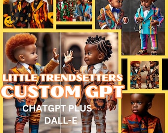 Tiny Trendsetters Dalle3 Custom Dall e GPT, Custom GPT, AI Art, ChatGpt4, Cute Fashion, Afro American Art, Afro Boy, Black Art, ChatGPT