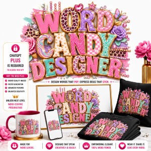 Word Candy Designer Black Girl T-Shirt Designs African American Faith Quotes Positive Affirmations Custom Dall e GPT Custom ChatGpt Wall Art Bild 1