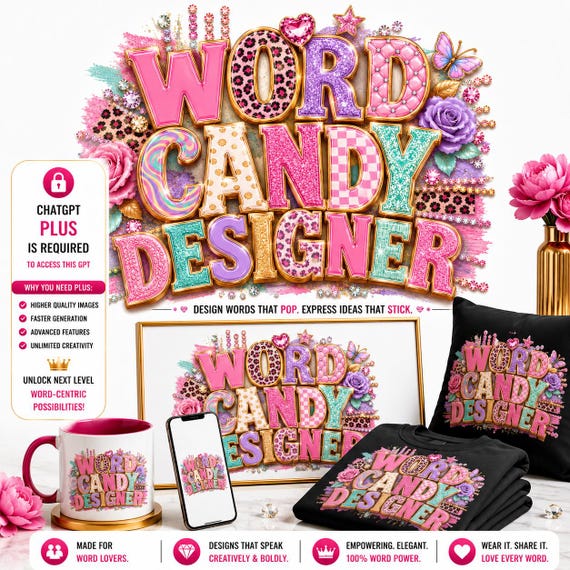 Word Candy Designer Black Girl T Shirt Designs African American Faith Quotes Positive Affirmations Custom Dall e GPT Custom ChatGpt Wall Art