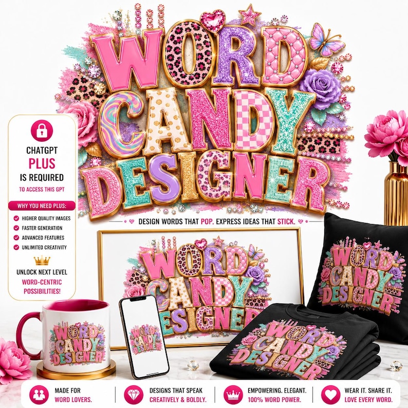 Word Candy Designer Black Girl T-Shirt Designs African American Faith Quotes Positive Affirmations Custom Dall e GPT Custom ChatGpt Wall Art Bild 1