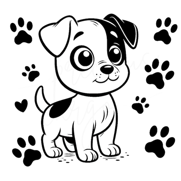Schattige puppy kleurplaat voor kinderen, afdrukbare hondenactiviteit, leuke huisdierkunst, gemakkelijke voorschoolse ambacht, schattige pup afdrukbaar, Instant Download