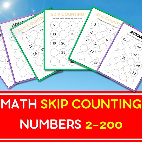 Printable 24-Page Elementary Mathematics Skip counting, learn to count activity, learn to add, learn to subtract, count by 5s, count by 10s