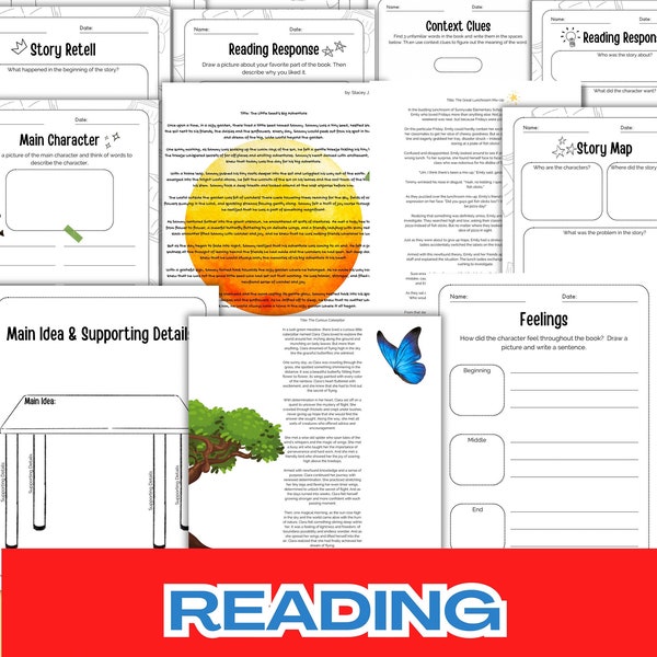 Elementary Printable Reading comprehension worksheets classroom homeschool kids stories homework schoolwork MAIN IDEA | SUMMARY | Drawing