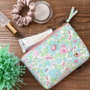 Liberty Print Quilted Mini Pouch, Betsy Watermelon Makeup Bag, Small Cosmetic Zipper Case with Heart Charm, Everyday Essentials Gift