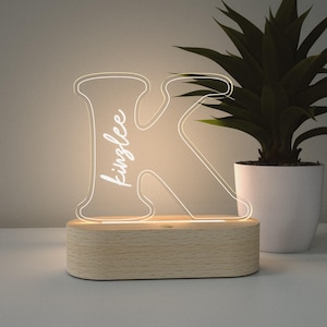 Luz de noche LED acrílica con letra K personalizada/Decoración de dormitorio para adolescentes/Decoración de dormitorio para niños/Decoración de guardería/Lámpara de mesa/Nombre personalizado/Regalo