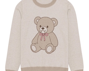 Vampire Teddy Sweater, Cute Knit Crewneck, Soft Unisex Fall Sweater, Kawaii Bear Pullover, Cozy Halloween Gift