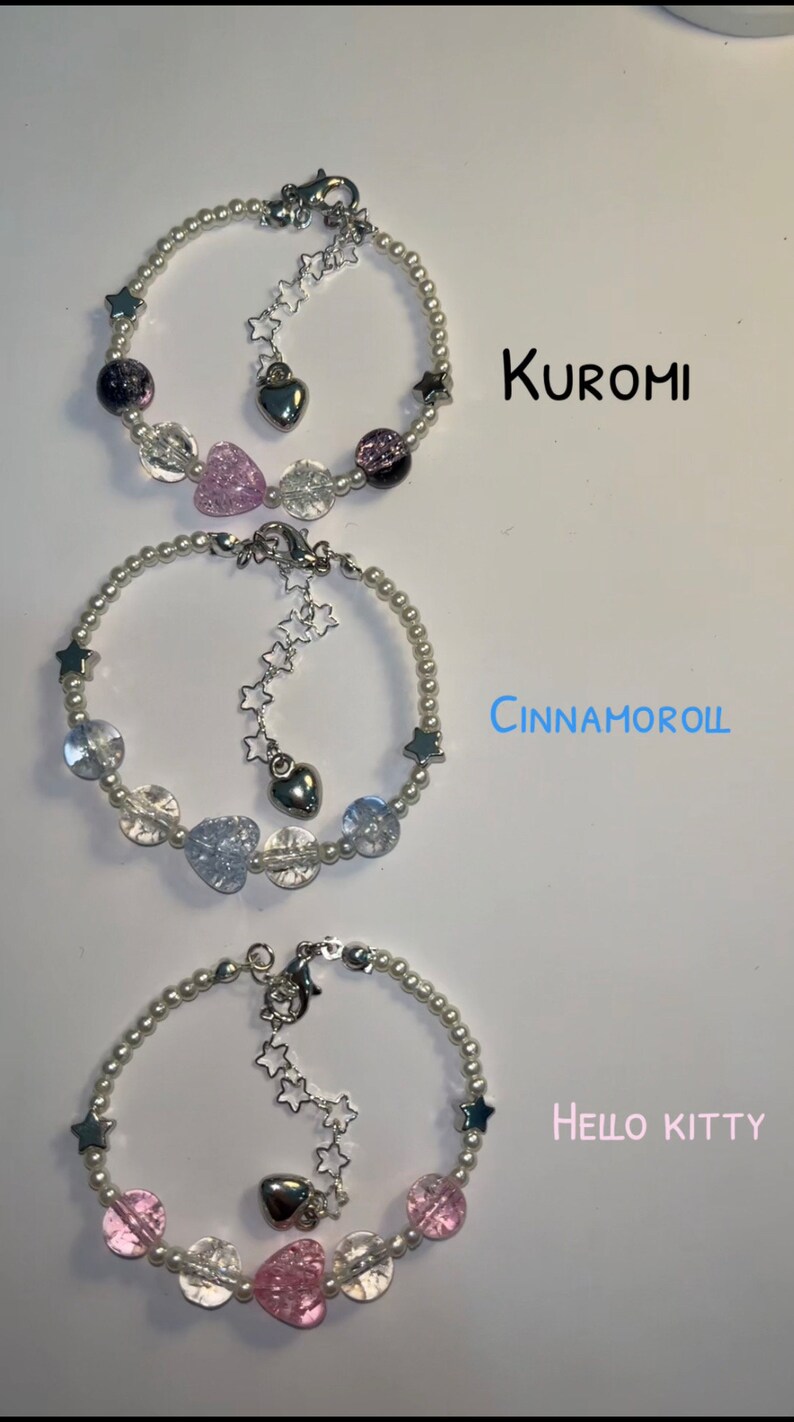 Lot De 4 Bracelets élastiques Sanrio - Hello Kitty, Cinnamoroll, Kuromi, My Melody - Perles Et Breloques Kawaii - Pour Filles, Amies, Sœurs - Cadeau Enfant - 9