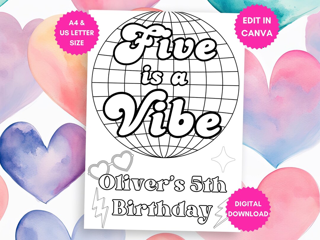 Five is a Vibe Coloring Page - Activity - Birthday Party - Groovy ...