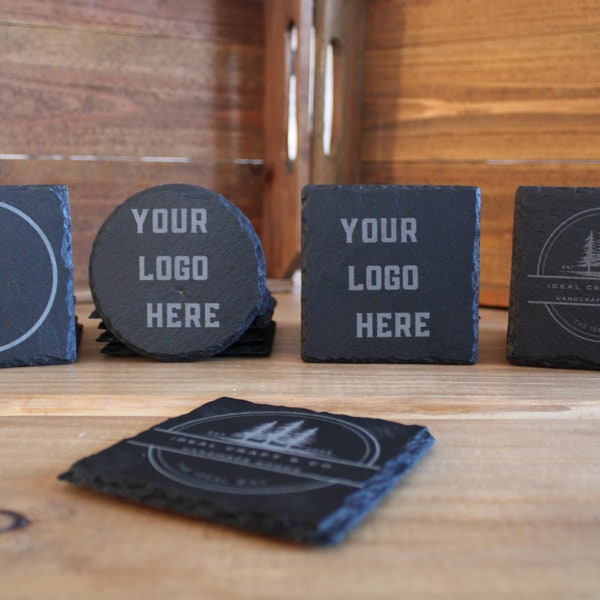 Custom Logo Coasters Set of 4, Customized with your Logo, Image, or Text, Personalized Coasters, Great Housewarming Gift, Engraved Coasters