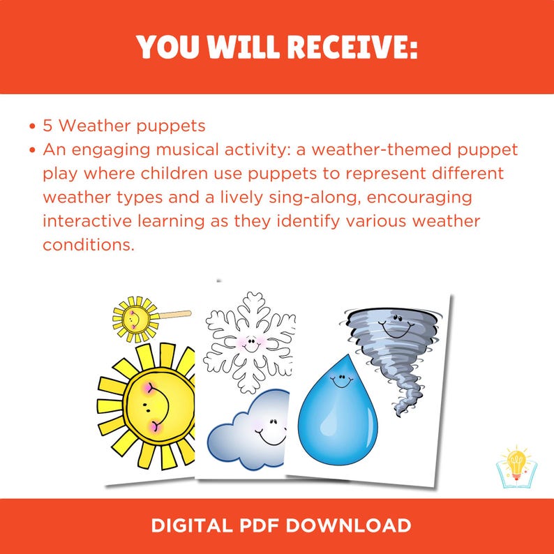 Marionnettes et musique de la météo - imprimable météo pour enfants d'âge préscolaire, éducation Montessori, apprentissage pour les enfants d'âge préscolaire, apprentissage de la musique pour les enfants d'âge préscolaire, image 2