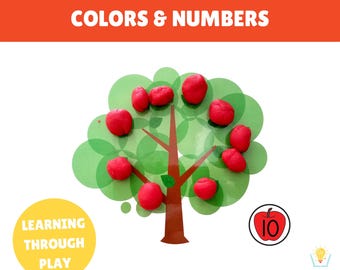 TAPIS DE PLAYDOUGH APPLE, numéros 1-20 imprimables, tapis de jeu de pâte à modeler, pâte à modeler préscolaire, pâte à modeler d'automne préscolaire d'école à la maison, nombres de pomme