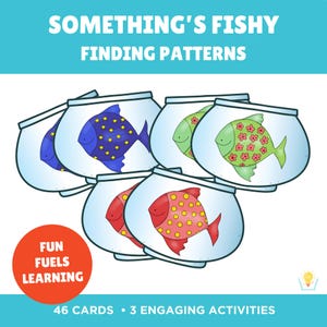 Actividad de patrones de peces, Patrones preescolares, juego de memoria para educadores en casa, juego de correspondencias para educadores en casa, juego de memoria Montessori, temática de peces