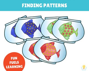 Activité avec motif poisson, modélisme préscolaire, jeu de mémoire pour écolier, jeu d'association pour enfant à la maison, jeu de mémoire Montessori, thème du poisson