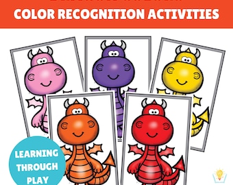 Couleurs de dragon, couleurs préscolaires, couleurs Montessori, apprendre les couleurs, « activité de coloriage » sur le thème du dragon, sur le thème des dinosaures, couleur pour l'école à la maison