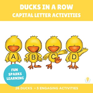 Alfabeto de patos: Letras y sonidos, mayúsculas, imprimible para preescolar, juego de letras de primavera, preescolar, educación en casa, Montessori