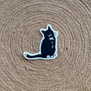 Black Tuxedo Cat Sticker Waterproof Water Bottle Laptop Sticker Kitty Gift