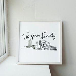 Virginia Beach Art Print Drawing Home Decor Virginia Beach Virginia Skyline 8 x 10 5 x 7 757 Art