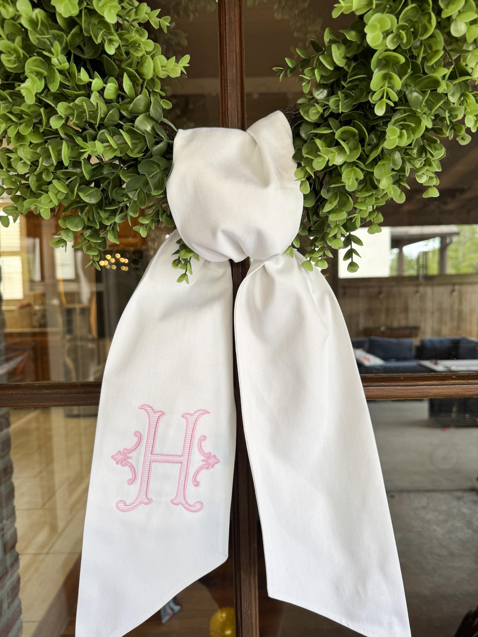 Elegant Monogrammed Wreath Sash| Hostess, Bridal, Housewarming Gift| Personalized Sash - Black, Blank
