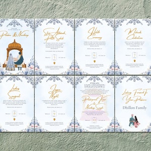 Sikh Wedding invitation Template, Indian Marriages, Printable, Editable Wedding Invitation Suite, Canva instant Download