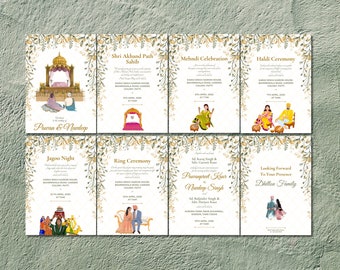 Wedding Invitation Bundle Instant Download Illustration, Sikh, Indian | Akhand Path Sahib, Haldi, Jagoo, Anand Karaj, All in one.
