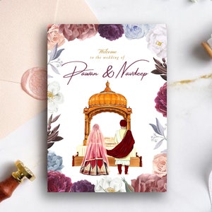 Convite de casamento Sikh, Anand Karaj, cartões de casamento indianos, funções de casamento, matrimônio Punjabi, pacote Shaadi Vivah, casamento Gurdwara