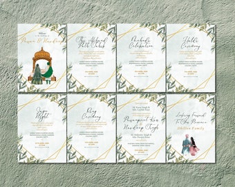Sikh Wedding invitation Template, Punjabi Marriages, Printable, Editable Wedding Invitation Suite, Canva instant Download
