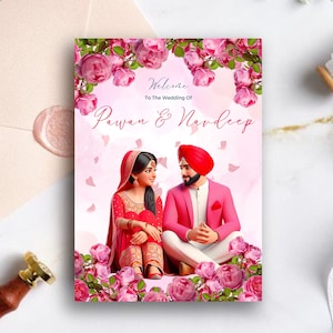 Sikh-huwelijksuitnodiging, Anand Karaj, Indiase trouwkaarten, huwelijksfuncties, Punjabi getrouwd stel, Shaadi-bundelset, Gurdwara-huwelijk