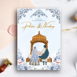 Sikh Hochzeitseinladung Vorlage, indische Ehen, bedruckbare, bearbeitbare Hochzeitseinladung, Canva sofortiger Download