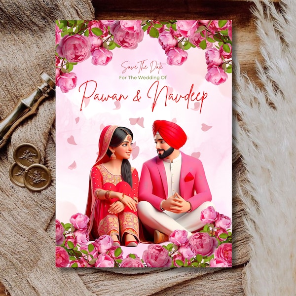 Sikh Wedding invitation Template, Punjabi Marriages, Printable, Editable Wedding Invitation Suite, Canva instant Download