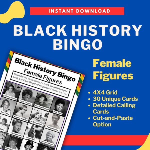 Black History Bingo Game | Black History Trivia | African American Women | Classroom Party Games
