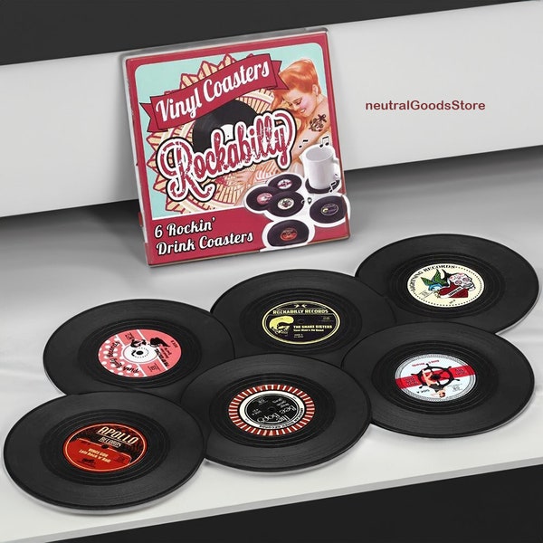 6pcs Retro Record Coasters With Holder Anti-slip Vinyl Disk Coasters