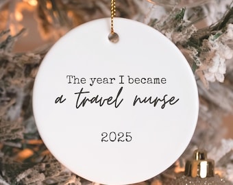 Ornement en céramique de voyage d'infirmière, cadeau personnalisé d'infirmière, cadeau d'infirmière praticienne, appréciation d'infirmière, cadeau de Noël