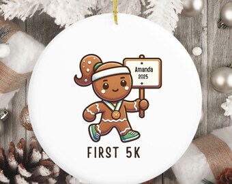 Décoration en céramique personnalisée pour coureur 5 km, décoration de course personnalisée, cadeau de Noël pour les coureurs, décoration de réussite, course de 5 km