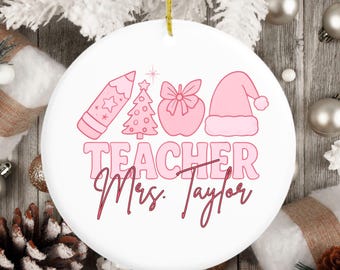 Ornement personnalisé en céramique pour enseignant avec nom, décoration de Noël personnalisée pour enseignant, cadeau de remerciement pour enseignant, cadeau pour nouvel enseignant,