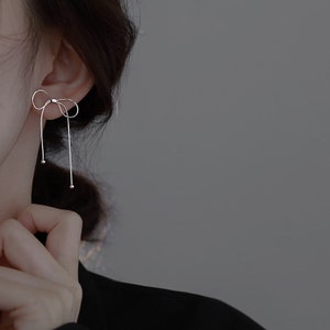 Boucles d'oreilles en argent sterling S925 avec gros nœuds pour femmes, accessoires d'oreilles à la mode et polyvalents image 6