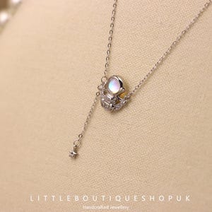 S925 Sterling Silver Astronaut Necklace with Spaceman Pendant, Moonstone Necklace.