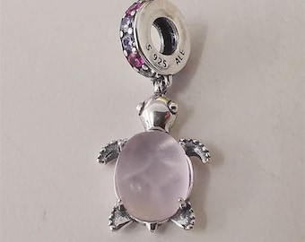 pandora s925 sterling silver murano glass pink turtle charm