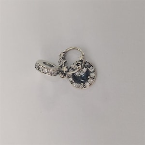 Pandora ALE S925 Silver  Blue Night Sky Crescent Moon Stars Dangle Charm