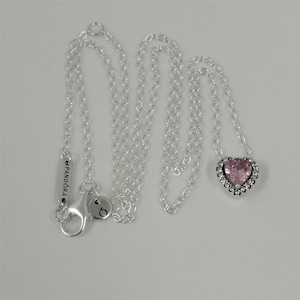 pandora sparkling pink heart halo pendant collier necklace -45cm
