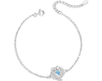 Bracelet en argent sterling S925 avec zircon bleu, ornements de main avec noeud