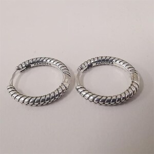 Pandora Silver Moments Small Charm Hoop Earrings S925 ALE