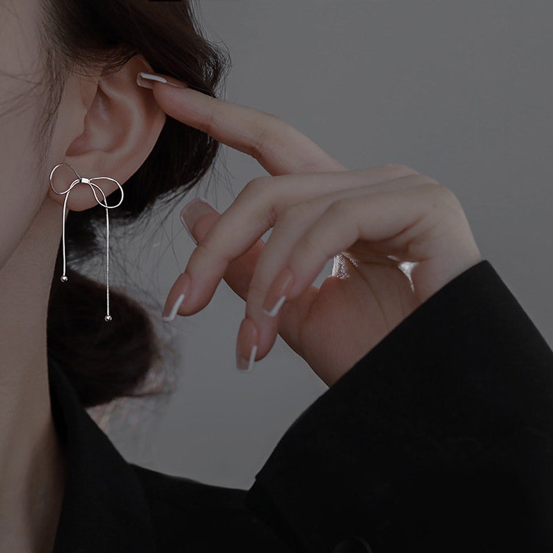 Boucles d'oreilles en argent sterling S925 avec gros nœuds pour femmes, accessoires d'oreilles à la mode et polyvalents image 7