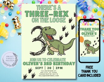 Three-Rex Birthday Party Invitation