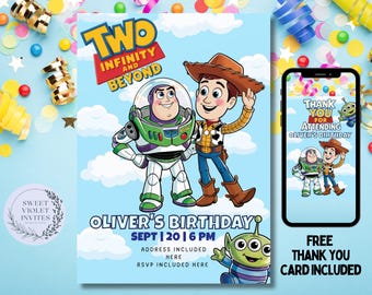Toy Story Birthday Invitation: Two Infinity and Beyond, Kids Digital Template