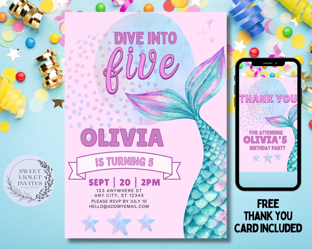 Dive Into Five Birthday Party Invitation - Etsy