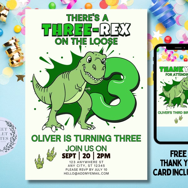 Three-Rex Birthday Party Invitation