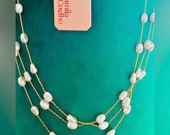Camila Coelho multi-strand freshwater pearl illusion  necklace with gold-tone hardware