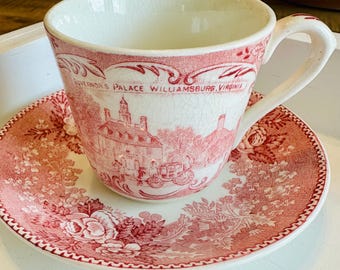 Jonroth Adams Staffordshire Ware Pink Red Tea Cup & Saucer Virginia (no stand) - Vintage